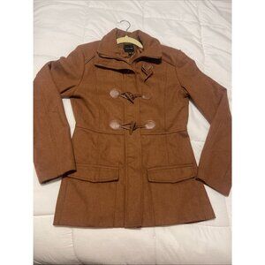 Rampage Womens Small Camel/Brown Zip Toggle Pocket Single Breasted Pea Coat